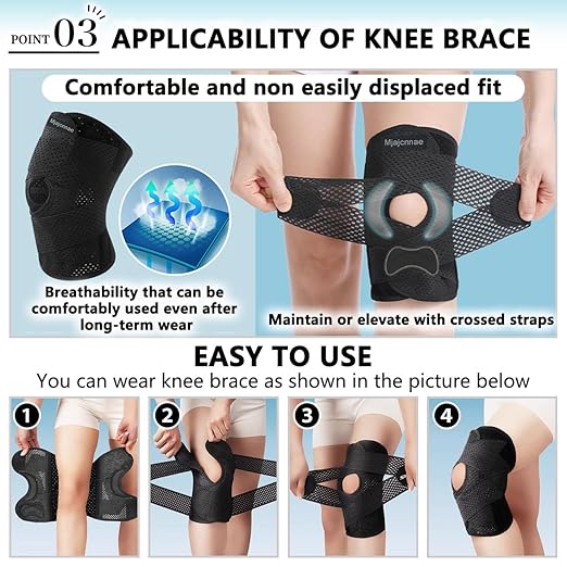 Knee Brace for Women & Men, Knee Brace for Knee Pain, Meniscus Tear, Adjustable Knee Support with Side Spring Stabilizers for Meniscus Tear, Arthritis, Patella Stability, Knee Pain Relief(XX-Large)