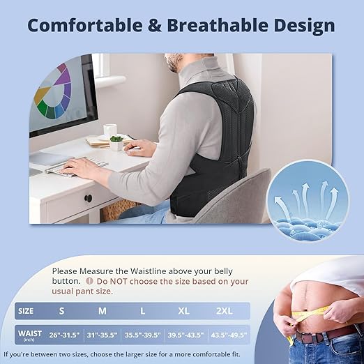 Fitsupport Back Brace Posture Corrector for Women and Men Back Lumbar Support Shoulder Posture Support for Improve Posture Provide and Back Pain Relief XLarge(Pack of 1)
