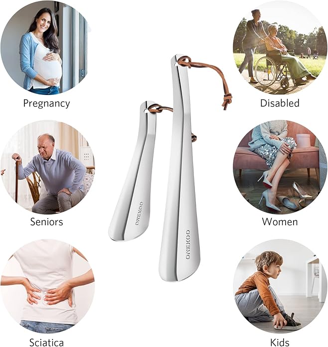 Shoe Horn Set, Long Short Shoe Horns Set, Portable Travel Shoes Horn, Stainless Steel Long Metal Shoe Horn, Shoe Helper for Men, Shoe Spoon for Women, Metal Shoe Helper for Kids or Seniors