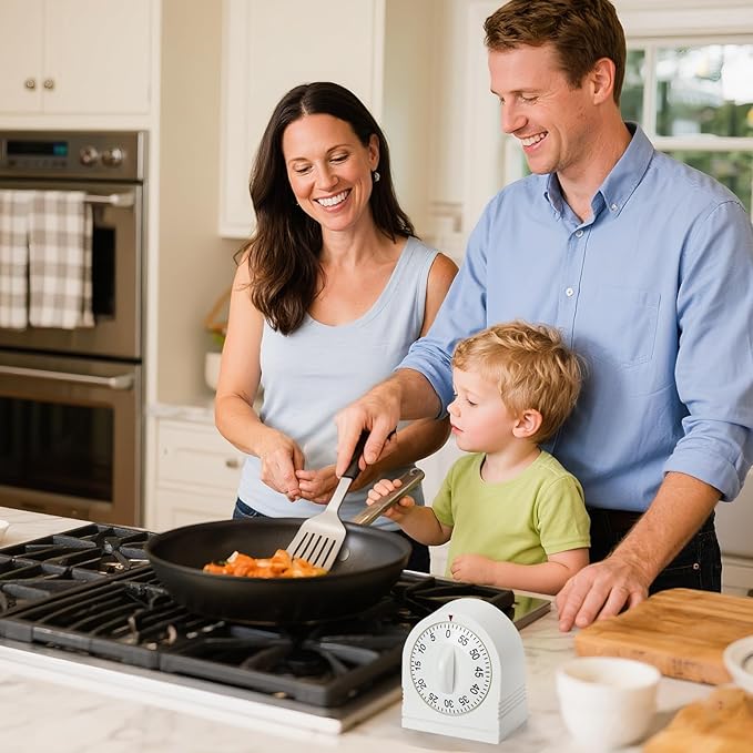 Kitchen Timers for Cooking, 60 Minute Wind Up - Chef Cooking Timer with Loud Alarm,100% Mechanical Desk Timer -No Batteries Required - Manual Countdown timers for Home, Study and Cooking (White)