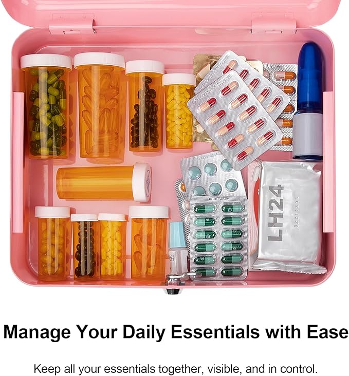 Jssmst Large Cash Box with Key Lock - Durable Metal Cash Box with Money Tray, 11.81 x 9.84 x 3.46 inches (X-Large, Pink)