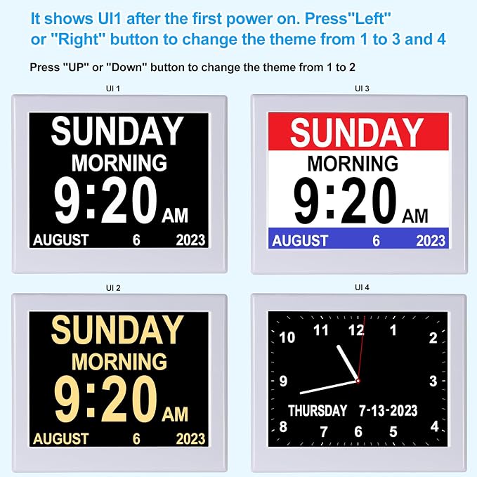 Day Date Time Clock for Seniors Elderly Digital Calendar Dementia Impaired Vision Memory Loss Clock with 3 Medication Reminders + 5 Custom Reminders(White,8-inch)