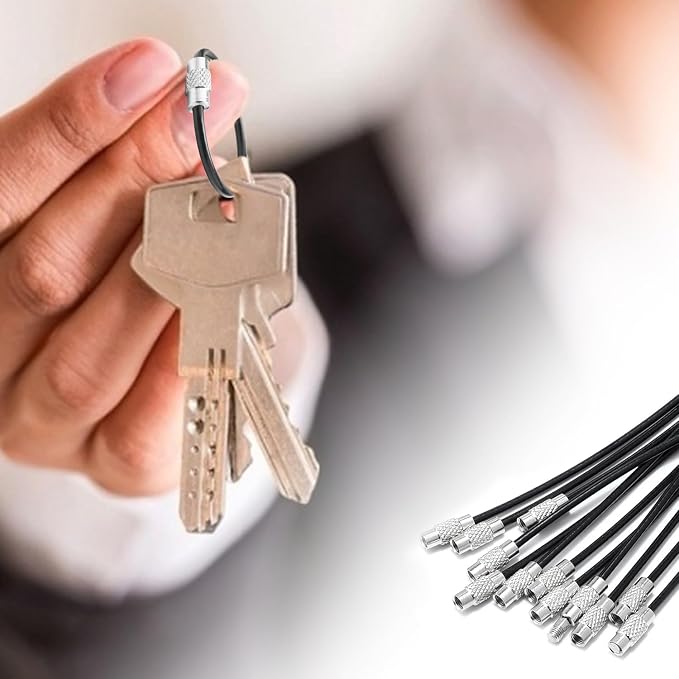 12 Pack 4" Key Ring Wire Keychain Cable Keyring Keychain Holder Clips Small Loops for Car Keys, Luggage Tags, Bag Tags, Crafts (Black, 2mm)