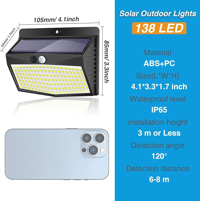 10 Pack Solar Motion Sensor Lights Outdoor Waterproof with 3 Modes | Cool White, Black Frame, LED, Solar Powered, Security Lighting for Outside Wall Garden Fence Yard Deck Patio Garage