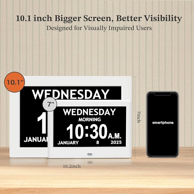 10.1'' Digital Clock, Extra Large Display Digital Clock with Date and Time | 1280*800P HD, Auto DST, Easy Setup 10 Reminders & 6 Alarms, Remote, Wall Desk Mountable, Gifts for Alzheimer Dementia Elderly