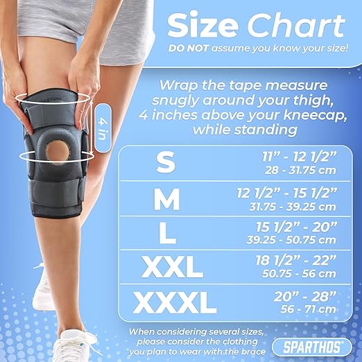 Sparthos Hinged Knee Brace - Relieves ACL, MCL, Meniscus Tear, Arthritis, Tendon Pain - Dual Metal Side Stabilizers - Support for Running, For Men and Women Check Size Chart (Large, 15½-20″ Thigh)