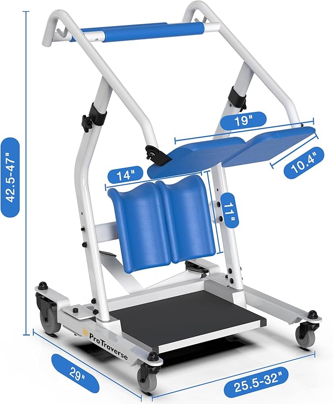 Stand Assist Lift – Sit to Stand Patient Transfer Chair for Elderly & Disabled, 400 lbs Capacity Lift Aid with Adjustable Height – Home & Nursing Care Mobility Support,Blue