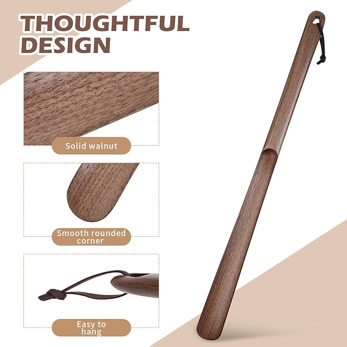 muso wood Wooden Shoe Horn, Walnut Shoe Horn Long Handle for Seniors, 23.6 Inches Shoehorn for Seniors and Pregnant Women