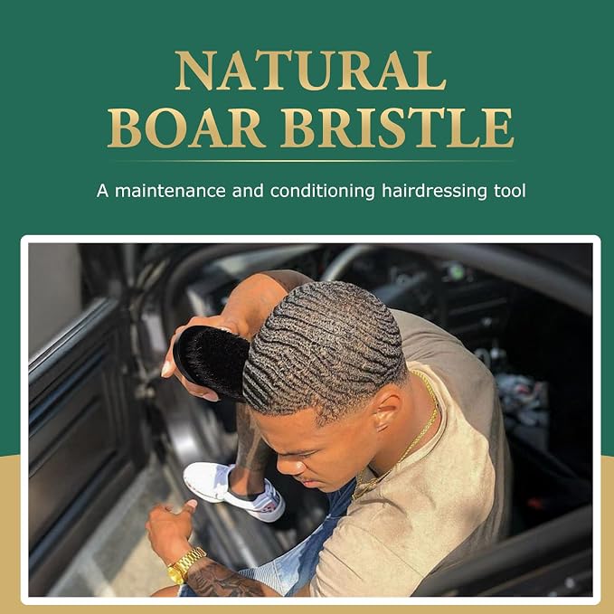Wave Brush for Men - Made with Beech Mix Nature Boar Bristle - Smoothing Hair Brush for All Hair Types, Restores Shine and Waves