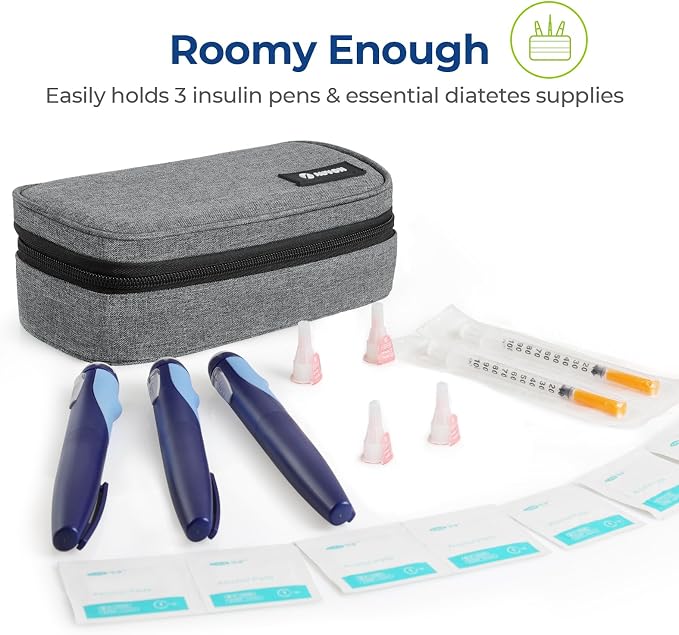 AUVON Insulin Cooler Travel Case, 2x160g TSA Approved Ice Packs, Portable | Diabetic Medication Insulated Cooling Bag for 3-4 Insulin Pens and Diabetic Supplies Storage, Compact for Daily and Trips