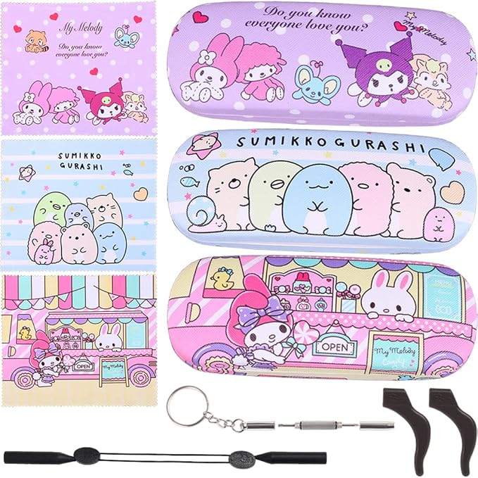 ADBGV Cute Stylish Hard Shell Eyeglasses Cases Protective Case Storage Box With Glasses Cloth Eyeglass Strap for Girl Teen
