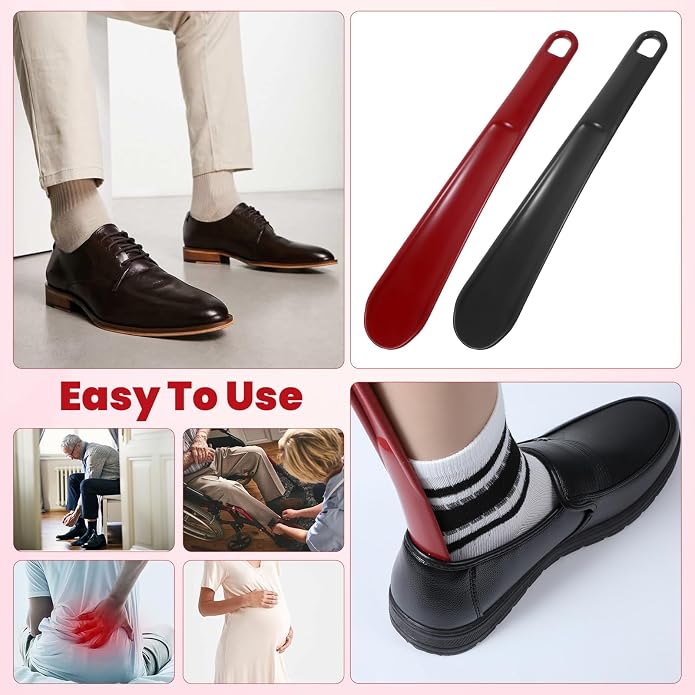 Ymapinc 2-Pack Long Handle Plastic Shoe Horn, Shoehorns for Traveling, Shoe Stick Helpers to Put on Your Ski Boot