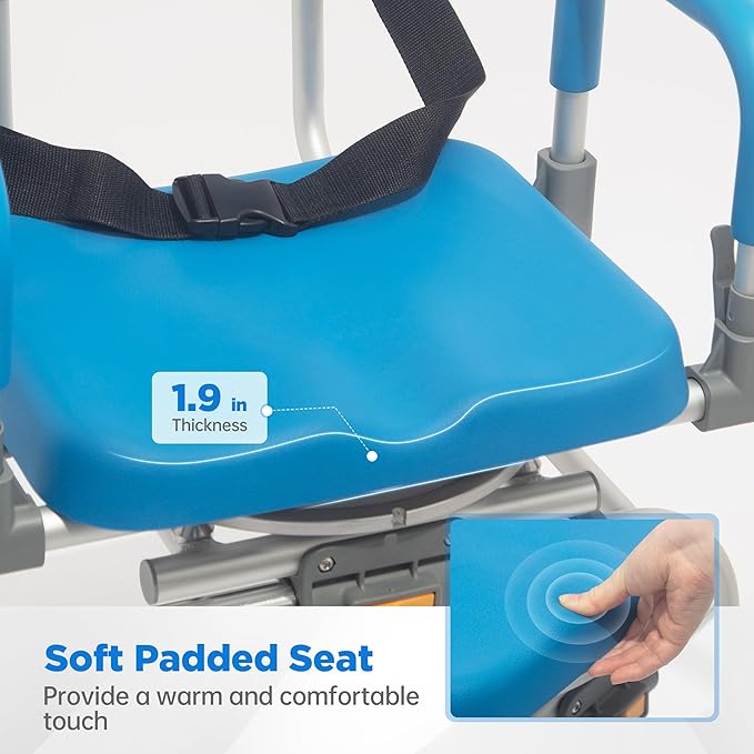 FSA/HSA Eligible Sliding Shower Chair with Swivel Seat, Rotating Tub Transfer Bench Shower Bench with Padded Seat and Backrest for Elderly and Disabled, Blue