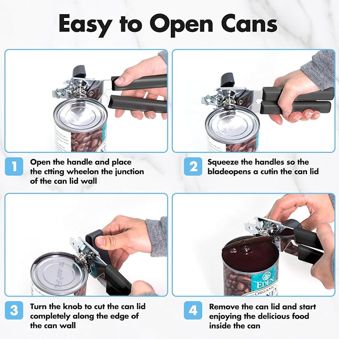 Can Opener Manual, COKORA Can Openers Hand Held with Comfort Anti-Slip Handles, Heavy Duty Stainless Steel Can Opener Smooth Edge and Bottle Openers, Easy Turn Can Openers for Seniors, Kitchen, Gray