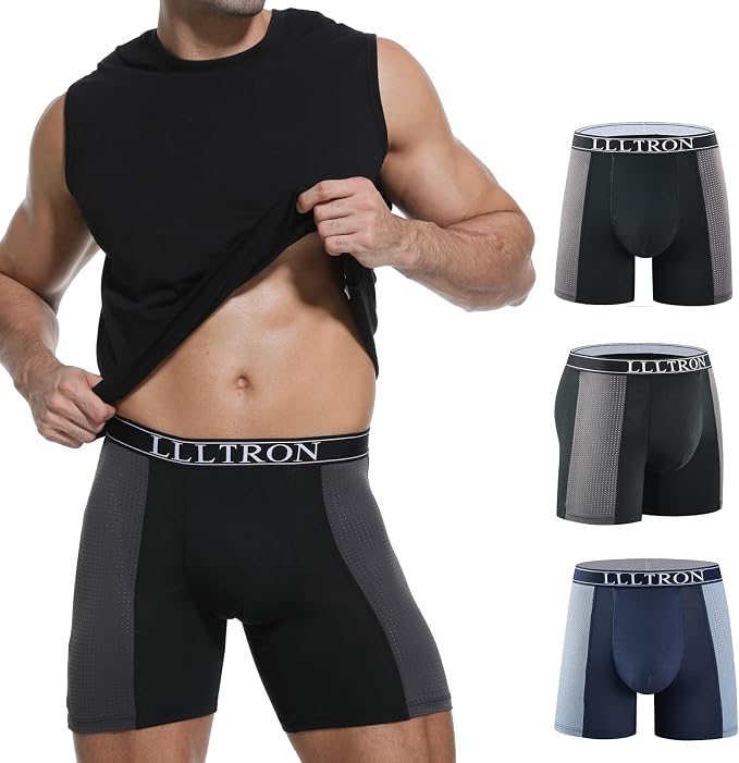 Men's Incontinence Underwear, Leak Proof Boxer Briefs Washable Reusable Incontinence Briefs for Daily Bladder Leakage 3 Pack (2Black+1Blue)
