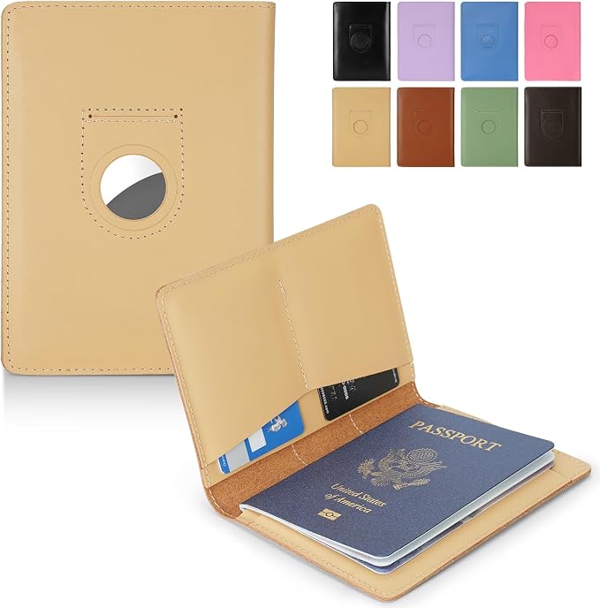 Full Grain Leather Passport Holder Cover for Men and Women Travel, Passport Wallet with AirTag Slot, Travel Must Haves Essentials Genuine Leather Passport Covers Gifts