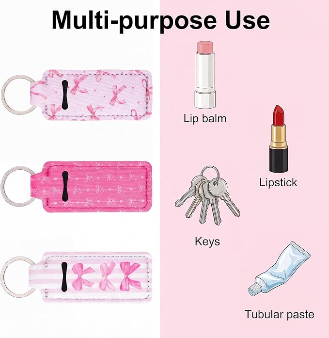 Pengxiaomei 3 Pcs Chapsticks Holder Keychain for Lipstick, Stocking Stuffers for Teen Girls Women Small Christmas Gifts