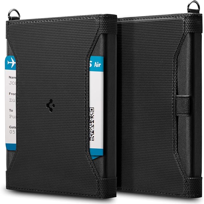 Spigen Life Passport Card Cover Holder, RFID Blocking | Travel Document Organizer, SIM Card Pin Included - Black