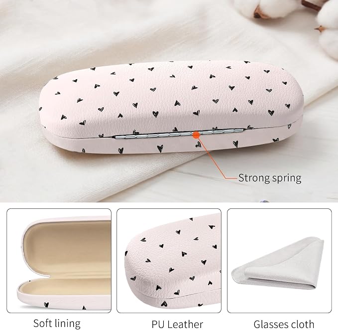 Glasses Case Hard Shell, Cute Sunglasses Case for Women Leather Protective Case for Eyeglass with Cleaning Cloth