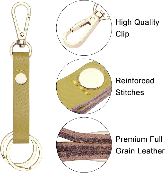 Wisdompro 2 Pcs Genuine Leather Belt Loop Keychain for Men and Women | Heavy Duty Key Chain Holder with Retro Vintage Bronze Belt Loop Clip and 2 Keyrings for Keys, Car Fob