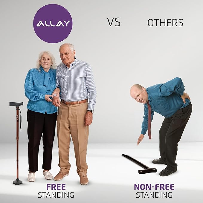 Allay Walking Cane for Men & Women - Foldable, Adjustable, Collapsible Walking Canes for Seniors Balance, Free Standing, Pivot Tip, Heavy Duty, with Travel Bag | Walking Sticks for Seniors & Adults