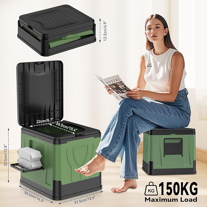 Portable Folding Camping Toilet, Compact Collapsible Outdoor Commode Potty