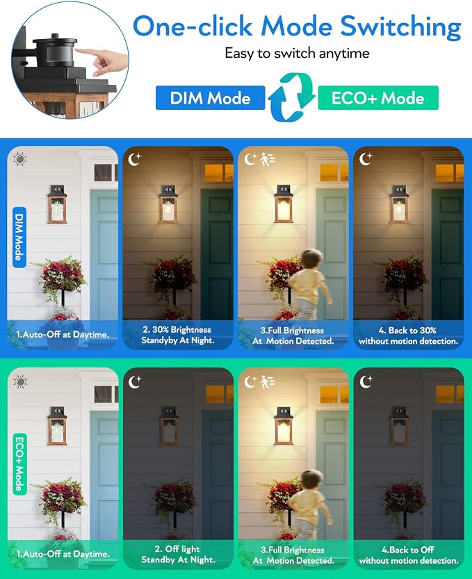 VIANIS Dusk to Dawn Outdoor Lighting for House, Outdoor Lights Fixture, E26 | Lantern with Waterproof, Anti-Rust 100%, Weather Resistant, Wood Grain Motion Sensor Garage Light Sconce Wall Mount, 2 Packs