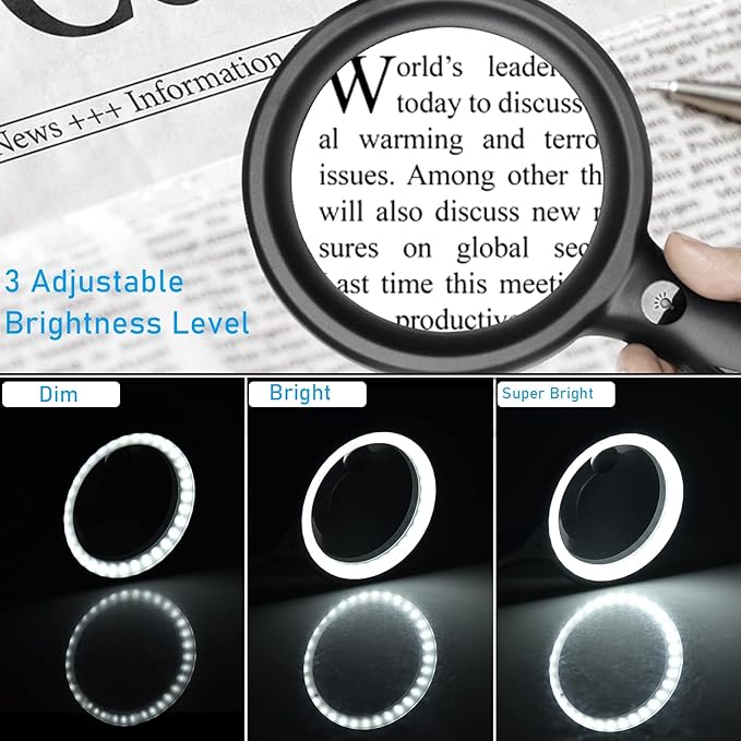 Magnifying Glass with Light, 30x 60x Magnifying Glass for Reading Lighted - 33 LEDs Magnifying Glass Magnifier Magnifier with Light