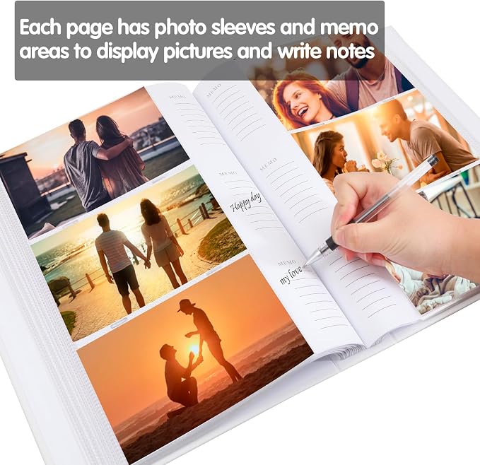 4x6 Photo Album Holds 360 Photos with Writing Space, Leather Cover Picture Book with Front Window for Family Wedding Baby Travel & Graduation Memories, White