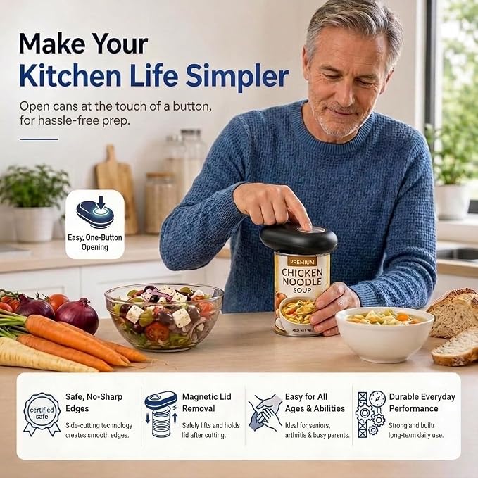 Electric Can Opener Automatic, One Touch Operated Can Opener for Seniors with Arthritis, Fits All Can Sizes Smooth Edge Food Safe Kitchen Gadgets