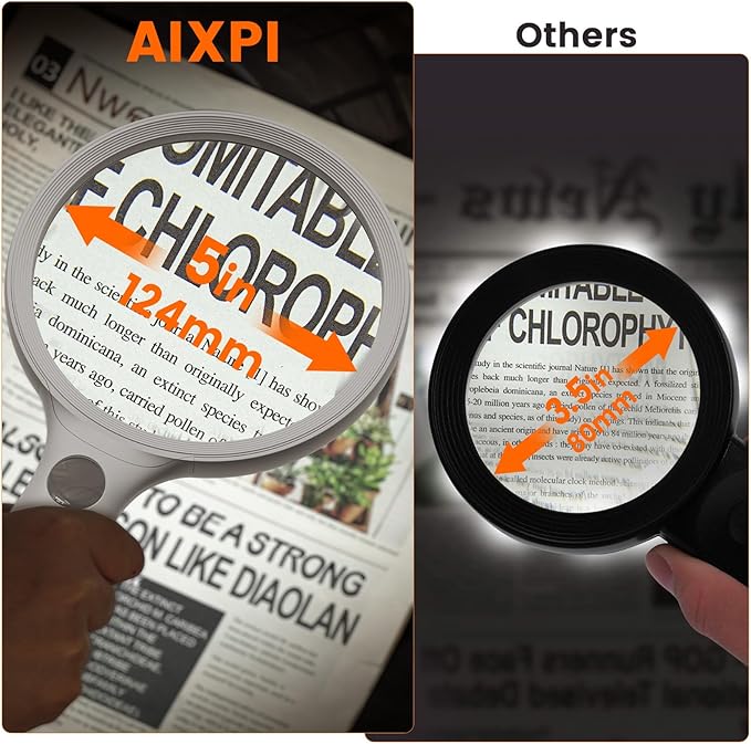 Magnifying Glass with Light Large 5" Lens, Handheld Illuminated Lighted Magnifier 24LED 1UV Light for Seniors, Reading, Coins, Jewelry, Close Work