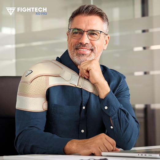 FIGHTECH Shoulder Brace for Torn Rotator Cuff | Pain Relief, Support and Compression Sleeve Wrap Stability Recovery Fits Left Right Arm, Men & Women (Nude), Large/X-Large (Pack of 1)