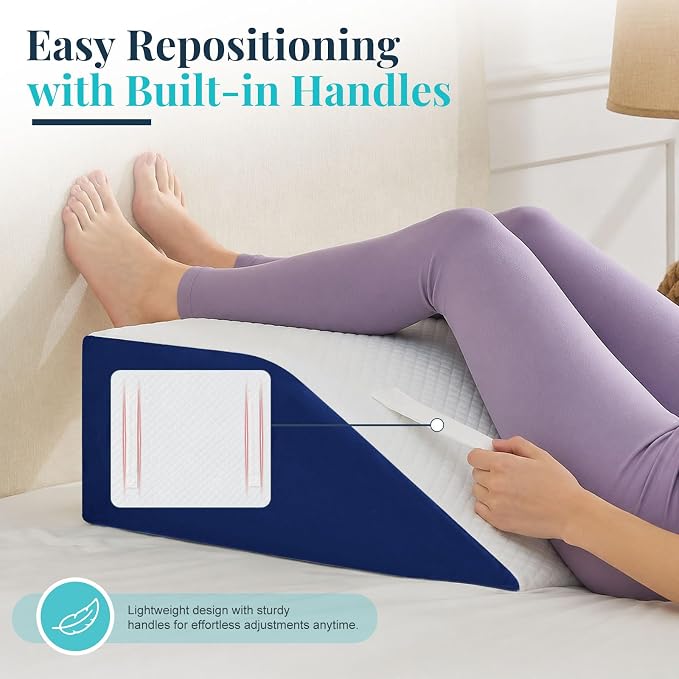 Yojoker Leg Elevation Pillow Blood Circulation, Memory Foam Wedge Pillow for Legs Swelling, Leg Elevation Pillows for After Surgery，Knee Wedge Pillow for Sleeping Back Hip Ankles Relief Navy