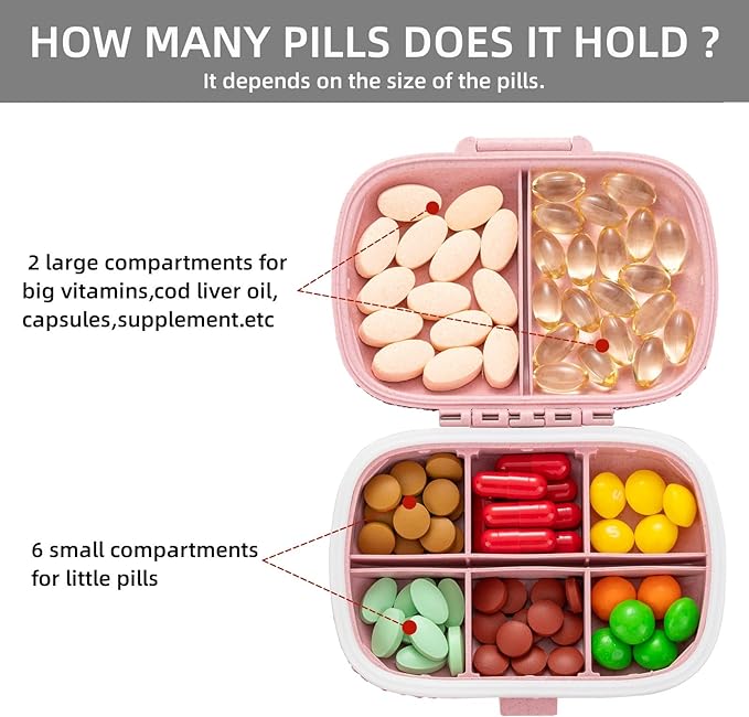 Cute Pill Organizer Small Bling Pill Case for Purse Medicine Vitamin Container Holder Daily Pill Box Container for Women Travel Medicine Kit(Letter S Pink)