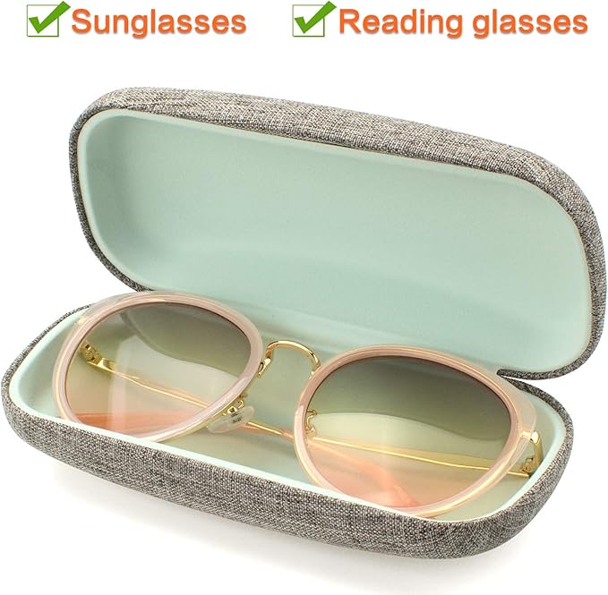 Vemiss Hard Shell Sunglasses Case, Large Linen Fabric Protective Glasses Case for Men Women