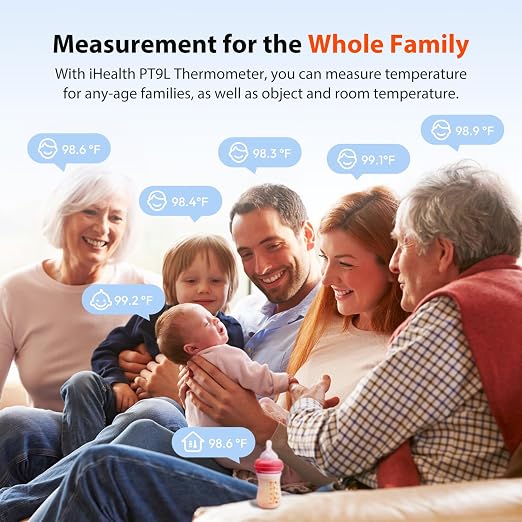 iHealth Infrared Digital Thermometer for Adults, Kids, Baby PT9L Blue | 3-in-1 Mode & 3-Color Prompt, Fever Alarm & Silent Mode, Forehead & Object Detection, 40 Memory Storages