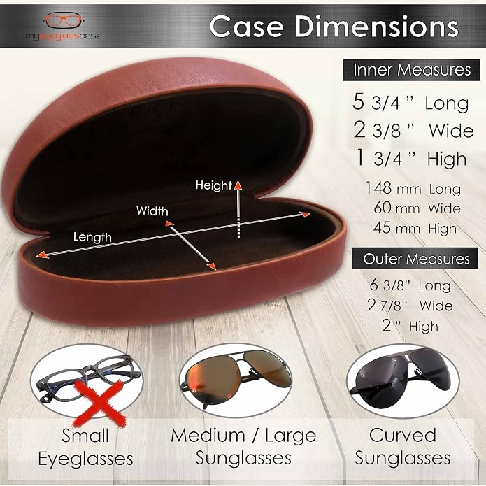 MyEyeglassCase - Large Sunglasses Case - Glasses Holder with Pouch & Cloth - Eyeglass Hard shell Medium - Extra Large frames