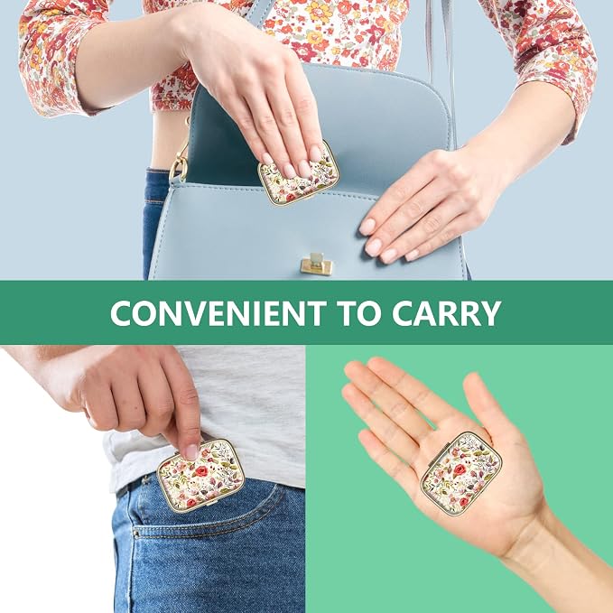 Pill Organizer Pill Box with Mirror Retro Small Pill Case for Purse or Pocket Bronze Pill Box or Vitamins, Fish Oil, Supplements, Pill Containe Travel Gifts（4PCS-Retro Floral）