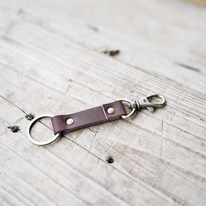 Genuine Leather Keychain Walnut Leather Key Holder Mens Belt Key Chain Ring Fob