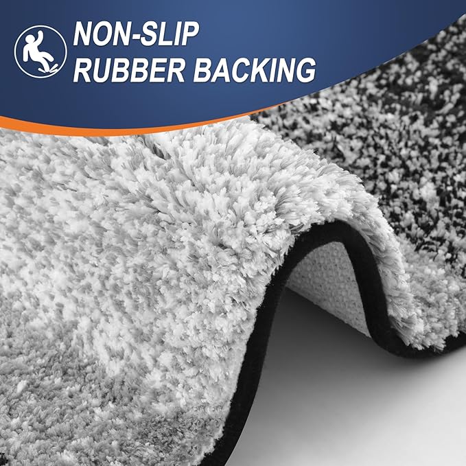 OLANLY Bathroom Rug Set 2 Piece, Soft Absorbent Microfiber Bath Rug Set, Non-Slip, Machine Wash Dry, Plush Shaggy Bath Mats for Bathroom (30"x20"+24"x16", Black)
