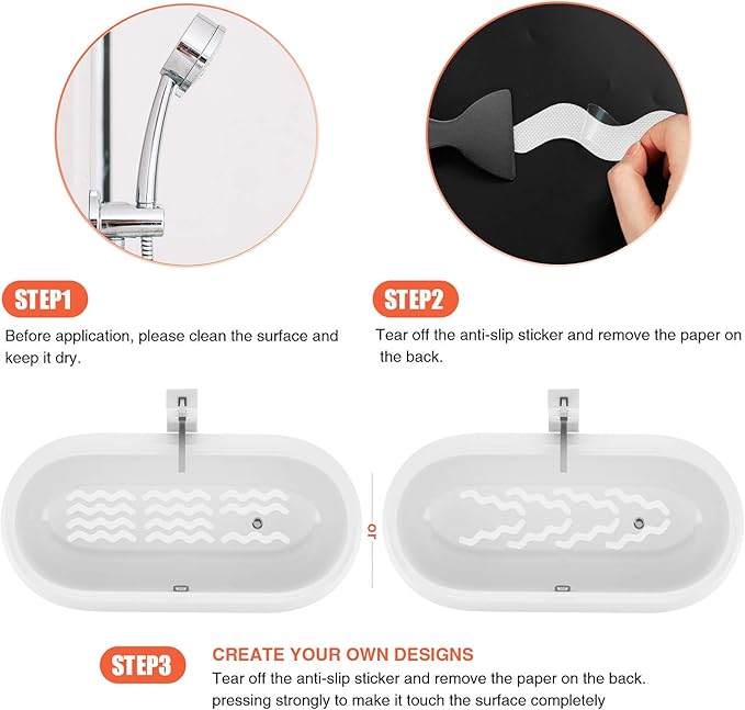 Patented 36 PCS Anti Slip Shower Stickers, Safety Bathtub Strips Adhesive Decals with Premium Scraper for Bath Tub Shower Stairs (White)