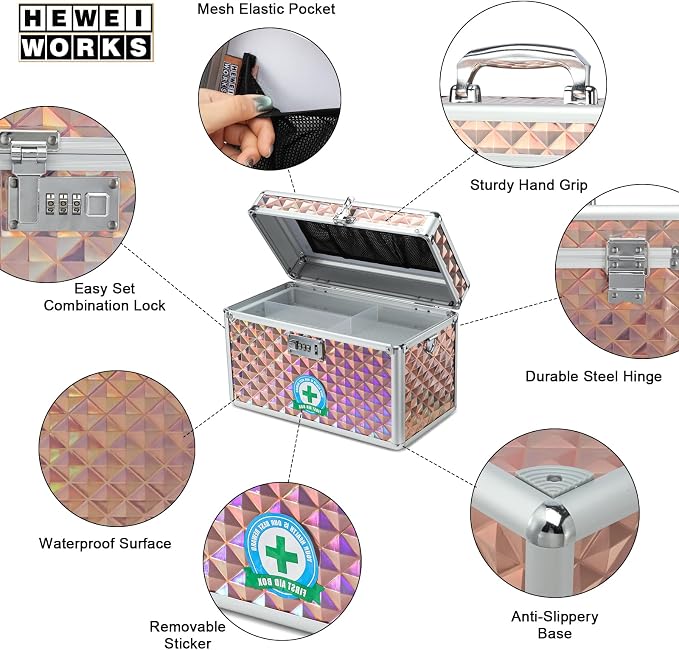 Storage Lock Box with Combination Lock, Lockable Medicine Storage Box, Empty First Aid Box, Security Lock Box, Multipurpose Locking Box for Home and Outdoor Use (Champagne, Large)