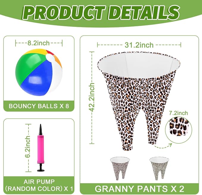 Granny Pants Outdoor Game, 2PCS Granny Pants Game with 8 Bouncy Balls & 1 Air Pump (Random Colors), Big Pants Beach Ball Game Granny Pants Yard Game for Adults and Family Group Activities