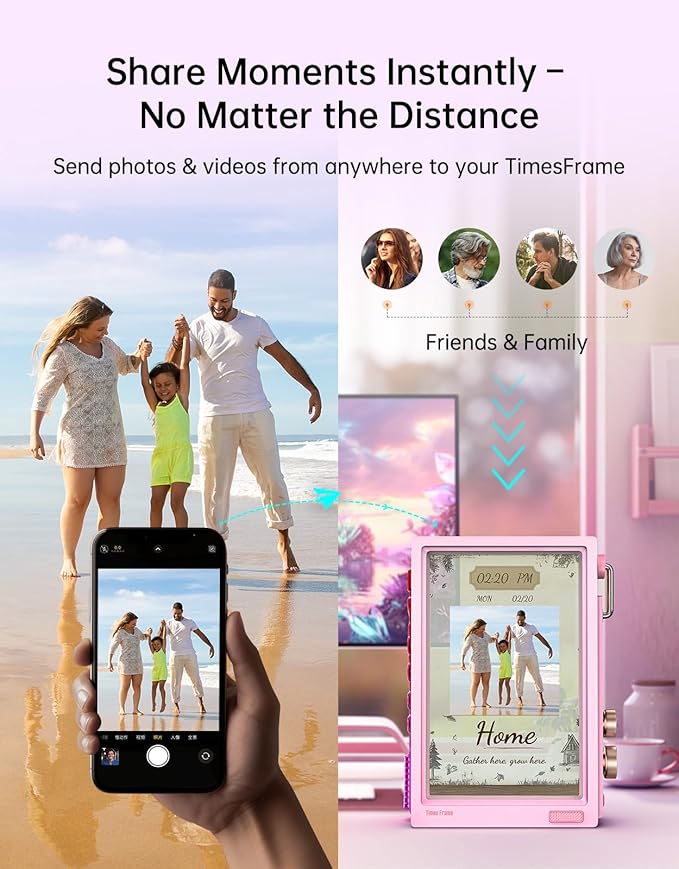 Divoom Times Frame 10.1-Inch WiFi Digital Picture Frame & Desk Display | 64GB, Free App, No Subscription Fees, Upload Photos/Videos, Calendar, Weather, Sports Scores, DIY Content, Pink