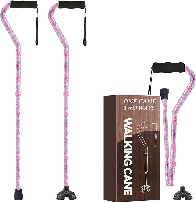 Floral Canes for Women Folding Cane for Stability with Non-Slip Base, Adjustable Walking Cane for Seniors - Lightweight Collapsible Walking Sticks with T & Offset Handle