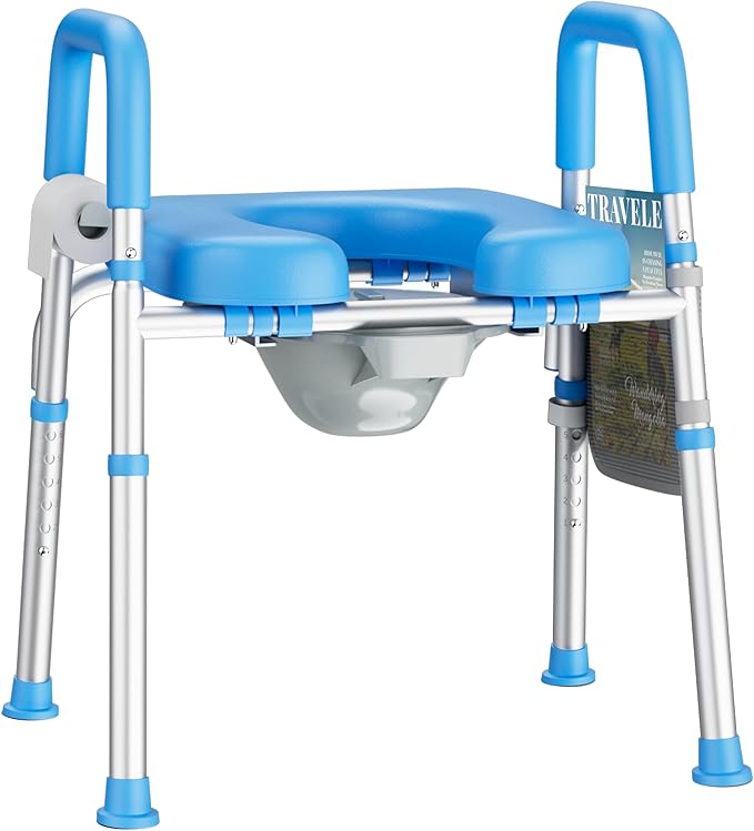 KEKOY Toilet Seat Risers for Seniors, Adjustable Size, Bedside Commode | Padded Elevated with Handles, Fits Most Heights Builds,Tool Free Install,Fits Most Round Elongated Toilets for Handicap, Blue
