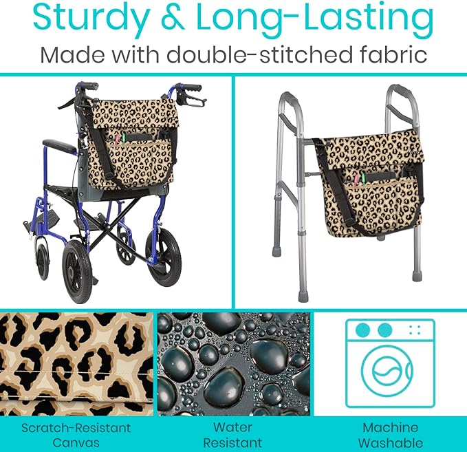 Vive XL Wheelchair Accessories Bag - Waterproof, Scratch-Resistant, Double-Stitched, Machine Washable for Adults, Seniors, 15 Colors - Storage Walker Backpack to Hang on Back