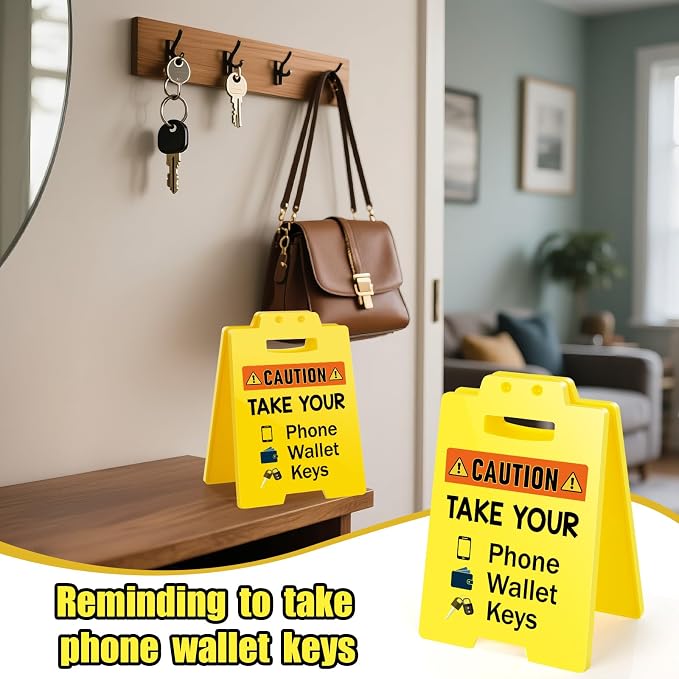 MBL Phone Wallet Keys Reminder - Small Mini Desktop Desk Warning Signs White Elephant Stocking Stuffers Christmas Xmas Holiday Gifts for Home Office Checkout Counters Restaurants Cafes Fitting Rooms