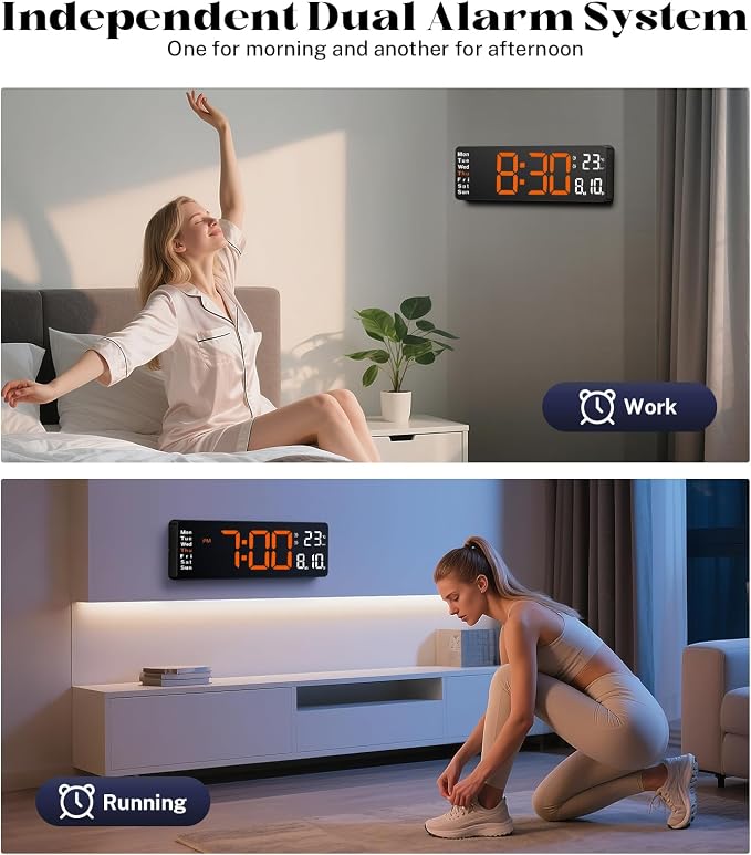 16" Large Digital Wall Clock with Remote Control, Large Display LED Clock for Classroom, Bedroom, Living Room, Gym, Office, Garage with Date, Week, Alarm, Temp, Night Light