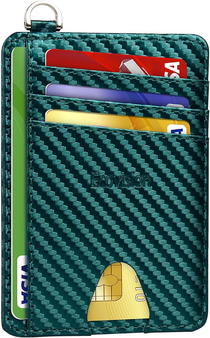 Slim Minimalist Front Pocket Wallet, RFID Blocking Credit Card Holder Wallet with Detachable D-Shackle for Men Women